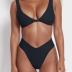 Bikini Set for Women Solid V Neck Knot Front Push Up High Leg Thong Two Piece Swimsuit