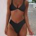 Bikini Set for Women Solid V Neck Knot Front Push Up High Leg Thong Two Piece Swimsuit