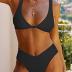 Bikini Set for Women Solid V Neck Knot Front Push Up High Leg Thong Two Piece Swimsuit