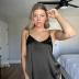 Ekouaer Silk Pajamas for Women Satin Cami Pjs Set V Neck Camisole Shorts Set Adjustable Strap Sleepwear Black
