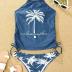 Women's Live Simple Coconut Tree Tankini Set Sexy Halter Neck Backless Swimsuit Drawstring Side Bathing Suit