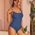 Charmo Womens Scalloped Ribbed One Piece Swimsuits Retro Square Neck Modest Bathing Suits