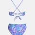 CUPSHE Women's Bikini Set Two Piece Bathing Suits Scoop Neck Crisscross Back Self Tie Mid Waisted Bottom Floral Cut Out