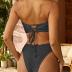 ZAFUL Women Strapless Wave Bandeau Bikini 2 Piece Swimwear Cheeky Solid Lace up Bathing Suits