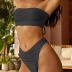 ZAFUL Women Strapless Wave Bandeau Bikini 2 Piece Swimwear Cheeky Solid Lace up Bathing Suits