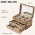 Meangood Jewelry Box Organizer for Women, 3 Layer Large Jewelry Storage Case, Rustic Wooden Jewelry Box with Mirror & Ring Tray for Necklace Earring Bracelets Rings, Vintage Style (Carbonized Black)