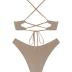 ZAFUL Women's Two Piece Swimsuit Textured U-Wired Metal Criss Cross String Bikini High Leg Bathing Suits