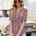 Ivicoer Women's Summer Puff Short/Long Sleeve Tops V Neck Pleated Shirts Floral Tunic Blouses Dressy Casual S-XXL