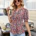 Ivicoer Women's Summer Puff Short/Long Sleeve Tops V Neck Pleated Shirts Floral Tunic Blouses Dressy Casual S-XXL
