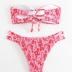 GORGLITTER Women's Strapless Bikini Set Floral Bow Bandeau Swimsuit String High Waisted Smocked Bathing Suit