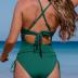 Aleumdr Women's Ribbed One Piece Swimsuit Tummy Control High Cut Bathing Suit Sexy V Neck Criss Cross Monikini