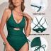 Aleumdr Women's Ribbed One Piece Swimsuit Tummy Control High Cut Bathing Suit Sexy V Neck Criss Cross Monikini