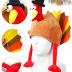 Hikkcos Thanksgiving Turkey Hat and 3 Packs Bead Necklaces Turkey Head Costume Plush Gobbler Hat for Thanksgiving Trot Dress Up Party, Role Play and Carnival Cosplay