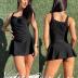 Ekouaer Swim Dress One Piece Bathing Suit Skirted Swimsuits for Women Ruched Retro Swimwear S-XXL