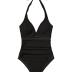 RXRXCOCO Women Sexy V Neck Mesh One Piece Bathing Suit Halter Push Up Tummy Control Swimsuit Swimwear