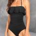 Holipick Strapless One Piece Swimsuits for Women Tummy Control Bandeau Bathing Suits Ruffle Slimming Swimwear