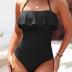 Holipick Strapless One Piece Swimsuits for Women Tummy Control Bandeau Bathing Suits Ruffle Slimming Swimwear