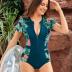 GRACE KARIN Women's Swimwear Rash Guard Short Sleeves Zip Front Round Neck One Piece Bathing Suit