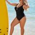 BMJL Women's Tummy Control Swimsuits Ruched Slimming One Piece Bathing Suit Deep V Neck Swimsuit