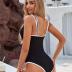BMJL Women's One Piece Swimsuit Sports Adjustable Strap Bathing Suit Color Block Ribbed High Cut Swimsuits