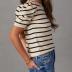 Dokotoo Women's Short Puff Sleeve Knit Tops 2024 Trendy Crewneck Striped T Shirts Casual Summer Blouses
