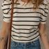 Dokotoo Women's Short Puff Sleeve Knit Tops 2024 Trendy Crewneck Striped T Shirts Casual Summer Blouses