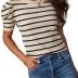 Dokotoo Women's Short Puff Sleeve Knit Tops 2024 Trendy Crewneck Striped T Shirts Casual Summer Blouses
