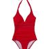 RXRXCOCO Women Sexy V Neck Mesh One Piece Bathing Suit Halter Push Up Tummy Control Swimsuit Swimwear