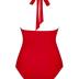 RXRXCOCO Women Sexy V Neck Mesh One Piece Bathing Suit Halter Push Up Tummy Control Swimsuit Swimwear
