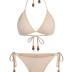 ZAFUL Women Bikini Set Two Piece Textured Beaded Tie Back Halter Cheeky Swimsuit Bathing Suit