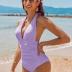 AI'MAGE Women's Halter One Piece Swimsuit 2024 Tummy Control Bathing Suits Ruched Deep V Neck Swim Suit