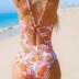 CUPSHE Women's One Piece Swimsuit Deep V Neck Keyhole Cutout O Ring Textured Floral Bathing Suit