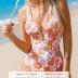 CUPSHE Women's One Piece Swimsuit Deep V Neck Keyhole Cutout O Ring Textured Floral Bathing Suit