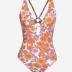 CUPSHE Women's One Piece Swimsuit Deep V Neck Keyhole Cutout O Ring Textured Floral Bathing Suit