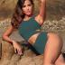 ZAFUL Women's Swimsuit Bikini Sets Two Piece Swimsuit Scoop Neck Tank Side Cutout Midkini Stitching