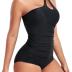 Women's Two Piece Tankini Swimsuits One Shoulder Tummy Control Keyhole Bathing Suits Swim Top with Bottom Modest Swimwear