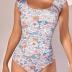 Eomenie Womens One Piece Swimsuits Puffy Sleeves Tummy Control Bathing Suit Twist Back Swimwear