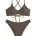 ZAFUL Women's Two-Piece Scoop Neck Bikini Crop Top Criss Cross Push Up Bikini Set Tanks Top Bathing Suit