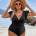 Blooming Jelly Womens Tummy Control Swimsuit V Neck One Piece Bathing Suits Slimming Lace-up Ruffle Swimwear