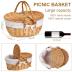 Picnic Basket with Foldable Wine Table Kit, Handmade Wicker Basket with Lid Handle Portable Bamboo Tray Table for 2 Outdoor Camping Picnic Wine Set Gift for Couples