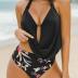CUPSHE Tankini Bathing Suit for Women Halter Deep V Cowl Neck Low Back Swimsuit