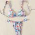 Women's High Waisted Bikini Set Floral Print Spaghetti Strap Smocked Wireless Bathing Suit Swimsuit 2 Piece Set