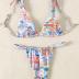 Women's High Waisted Bikini Set Floral Print Spaghetti Strap Smocked Wireless Bathing Suit Swimsuit 2 Piece Set