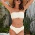 ZAFUL Women Strapless Bandeau Bikini Shell 2 Piece Swimwear Cheeky Solid Lace up Pom Bathing Suits