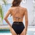 ZAFUL Women's Mesh High Waisted Bikini Sets Sexy Halter Triangle Swimsuits Tummy Control 2 Piece Bathing Suits