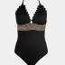 CUPSHE Women's One Piece Swimsuit Halter Back Tie Scalloped V Neck Textured Contrast Stitching