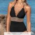 CUPSHE Women's One Piece Swimsuit Halter Back Tie Scalloped V Neck Textured Contrast Stitching