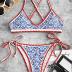 ZAFUL Women's Bohemian Swimsuit Strappy Tie Side Bikini Set Triangle Cheeky String Brazilian Swimwear
