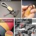 RONGBOER Handmade Cowhide Leather Short Keychain,Car Key Chain Accessories,Keychains for Women And Men,Cell Phone Lanyard (Grey)