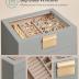 SONGMICS Jewelry Box with Glass Lid, 4-Layer Jewelry Organizer, 3 Drawers, for Big and Small Jewelry, Jewelry Storage, Modern Style, 8 x 9.1 x 6.5 Inches, Dove Gray and Gold Color UJBC173G01